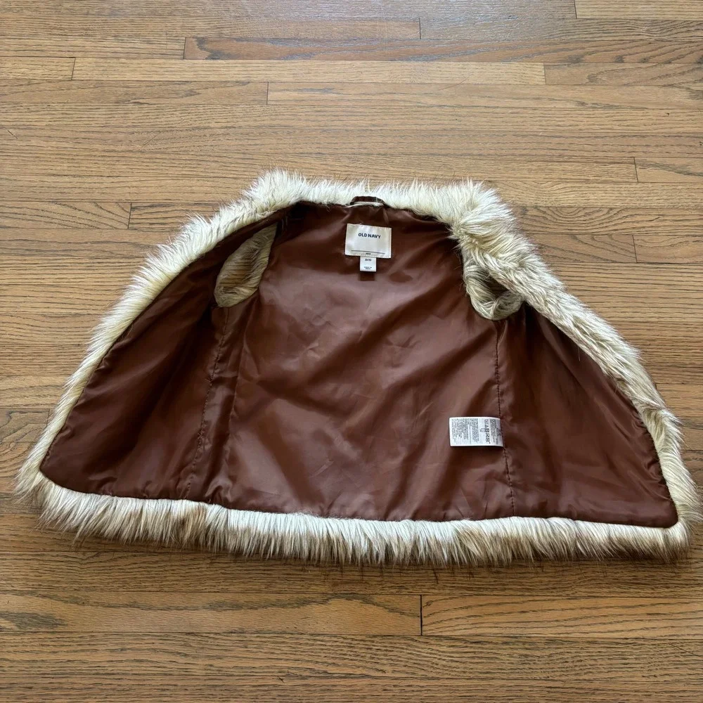 Old Navy Kids XS‎ 5 Faux Fur Vest Brown Cream Shaggy Sleeveless Jacket Outerwear